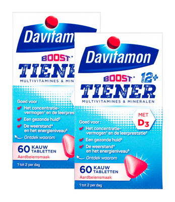 Davitamon Multi Boost 12+ Kauwtabletten Aardbei 60st