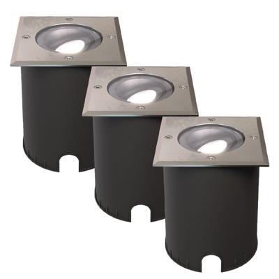 Set van 3 Cody LED Grondspots RVS - GU10 4,5 Watt 345 lumen dimbaar - 6500K Daglicht wit - Kantelbaar - Overrijdbaar - Vierkant - IP67 waterdicht
