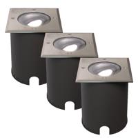 Set van 3 Cody LED Grondspots RVS - GU10 4,5 Watt 345 lumen dimbaar - 6500K Daglicht wit - Kantelbaar - Overrijdbaar - Vierkant - IP67 waterdicht