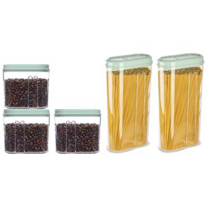 Voedselcontainers set - 5 stuks - mint groen - 2350ml en 1000ml - kunststof - voorraadpot/strooibus