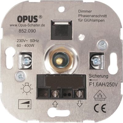 Opus gloeilampen draaidimmer met druk-wisselschakelaar en schroefklemmen 60-600W