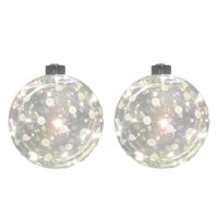 2x Glazen decoratie kerstballen met 20 led lampjes verlichting 12 cm