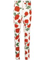 Saint Laurent pantalon skinny à roses imprimées - Blanc