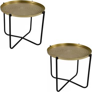 2x stuks ronde bijzettafels/plantenstandaarden goud 35 cm