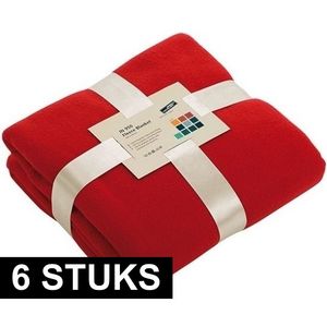 6x Fleece dekens/plaids rood 130 x 170 cm