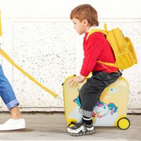 2-Delige Kinderkoffer + Rugzak 47 cm Lange Ride-on Koffer en 30 cm Brede Rugzak met Wielen en Waterdichte Harde Schaal Geel