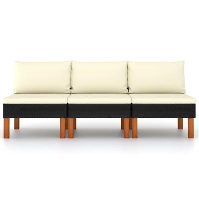 Middenbanken 3 st poly rattan en massief eucalyptushout