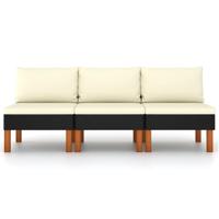 Middenbanken 3 st poly rattan en massief eucalyptushout - thumbnail