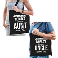 Worlds greatest Aunt en Uncle tasje zwart - Cadeau Oom en Tante   -