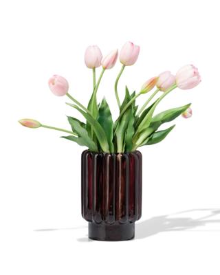 051 Vaas 18cm Glas Ribbel Bruin (bruin)