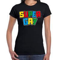 Gay Pride T-shirt voor dames - super gay - zwart - pride - regenboog - LHBTI