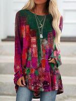 New Women Fashion Plus Size Holiday Casual Vintage Long Sleeve Tops - thumbnail