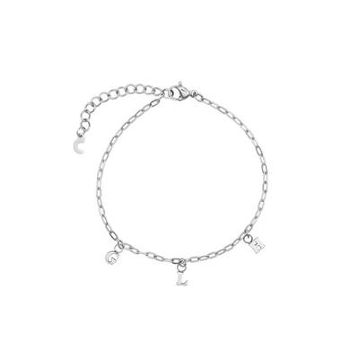 Minimalistische initialen bedelarmband - Stainless steel - Zilver