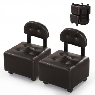 Set van 2 Lage Rolkrukken Ergonomische Rolstoel met Gestoffeerde Rugleuning Zitting en 360°-Zwenkwielen Mobiele Draaikruk-Okkernoot