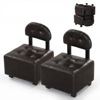 Set van 2 Lage Rolkrukken Ergonomische Rolstoel met Gestoffeerde Rugleuning Zitting en 360°-Zwenkwielen Mobiele Draaikruk-Okkernoot