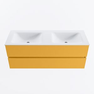 MONDIAZ VICA 130cm badmeubel onderkast Ocher 2 lades. Wastafel CLOUD dubbel 2 kraangaten, kleur Talc.