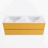 MONDIAZ VICA 130cm badmeubel onderkast Ocher 2 lades. Wastafel CLOUD dubbel 2 kraangaten, kleur Talc.