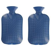 Kruik - Set van 2x stuks - blauw ruit/ribbel - 2 liter - kunststof - warmwaterkruik - heet water kru