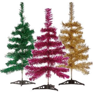 Set van 3x kleine glitter folie kerstbomen 60 cm - Diverse kleuren