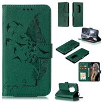 Feather patroon Litchi textuur horizontale Flip lederen draagtas met portemonnee & houder & kaartsleuven voor Motorola One Pro (groen)
