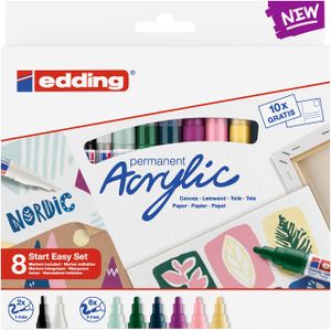 Edding Acrylic Zwart, Blauw, Bruin, Groen, Lichtblauw, Roze, Paars, Wit, Geel 8 stuk(s)