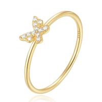 Elenza Thin .925 Zilveren Ring met Vlindermotief en Gouden Plating - 1mm-17mm