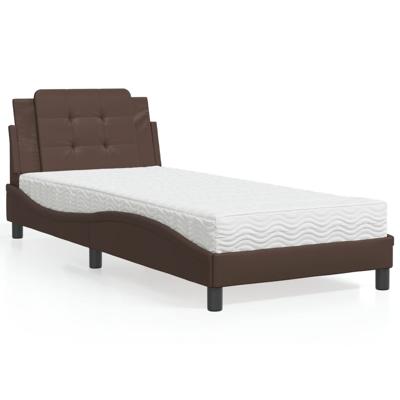 Bed met matras kunstleer bruin 90x200 cm