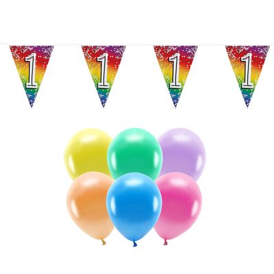 Boland Party 1e jaar verjaardag feest versieringen - Ballonnen en vlaggetjes