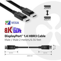 club3D CAC-2068 DisplayPort-kabel DisplayPort Aansluitkabel DisplayPort-stekker, DisplayPort-stekker 2.00 m Zwart Vlambestendig, 8K UHD