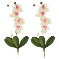 2x Wit/Roze Orchidee/Phalaenopsis kunstplanten 44 cm voor binnen - thumbnail