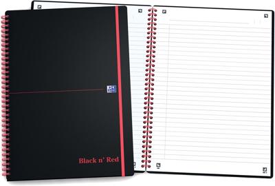 Oxford BLACK N&apos; RED spiraalblok kunststof, 140 bladzijden ft A4, gelijnd