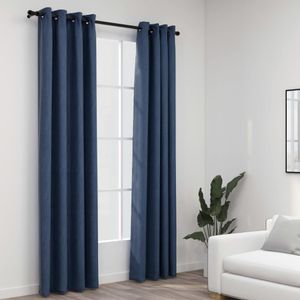 VidaXL Gordijnen linnen-look verduisterend ogen 2 st 140x245 cm blauw