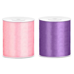 2x rollen hobby decoratie satijnlint paars-roze 10 cm x 25 meter