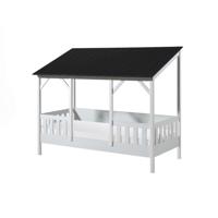 Leen Bakker - Vipack Huisbed Met Zwart Dak - Wit - 90x200 Cm - MDF/Grenenhout - Zwart#Wit - 106x214.2x174 Cm