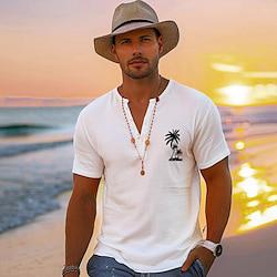 heren 100% katoen grafisch shirt kokospalm wit blauw grijs t-shirt tee henley overhemd mode klassiek overhemd korte mouw comfortabel t-shirt straat vakantie zomer mode designer kleding Lightinthebox