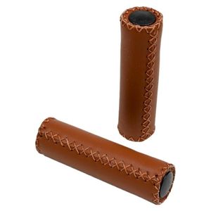 Fiets handvatten - kunstleer/schuimrubber - cognac bruin - 125 x 22,2 mm - universeel   -