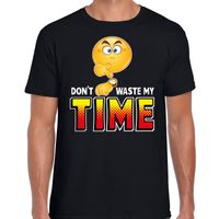 Funny emoticon t-shirt dont waste my time zwart voor heren - thumbnail