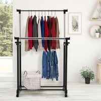 Rolbare Kledingrek Dubbele Stangen Inhoogte Verstelbaar Kledingrek Draagbare Kledingrek met Wielen 86 x 43 x (94-168) cm