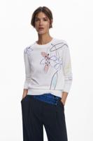 Fijne trui met bloemenpatroon - WHITE - XL