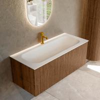 Badmeubel Mondiaz Kurve | 110 cm | Meubelkleur Walnut | Wastafelkleur Talc | Midden spoelbak | 1 kraangat