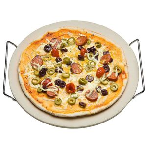 Keramische pizzasteen rond 33 cm met handvaten