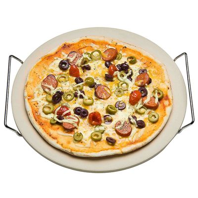 Keramische pizzasteen rond 33 cm met handvaten