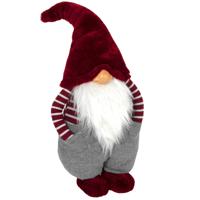 Decoratie pop - gnome kerstman - 75 cm - rood/grijs - staand - kerstdecoratie