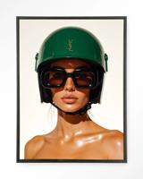 Urban Cotton Wandkleed 'Saint Laurent Helmet' 145 x 190cm in Floating Frame - black