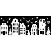 Kerst raamstickers Huisjes met maan - vel van 34 x 28 cm - raamdecoratie