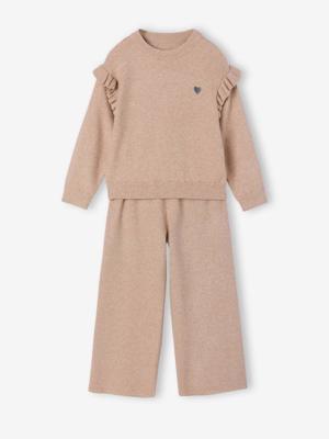Set met wijde broek voor meisjes gemêleerd beige