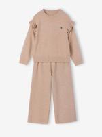 Set met wijde broek voor meisjes gemêleerd beige