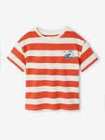 T-shirt jongen met brede strepen en borstmotief sinaasappel