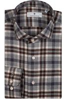Thomas Maine Tailored Fit Flanellen Overhemd grijs, Ruit - thumbnail