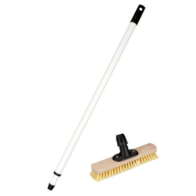 Houten schrobborstel/schrobber inclusief metalen telescoopsteel wit 130 cm